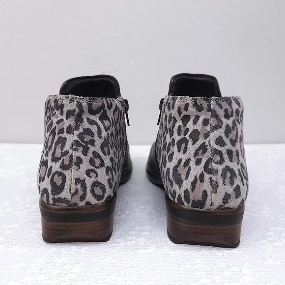 NAOT Helm Ankle Boots EU 41 Double Zip Cheetah Print Heeled Booties