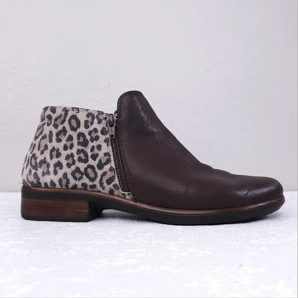 NAOT Helm Ankle Boots EU 41 Double Zip Cheetah Print Heeled Booties