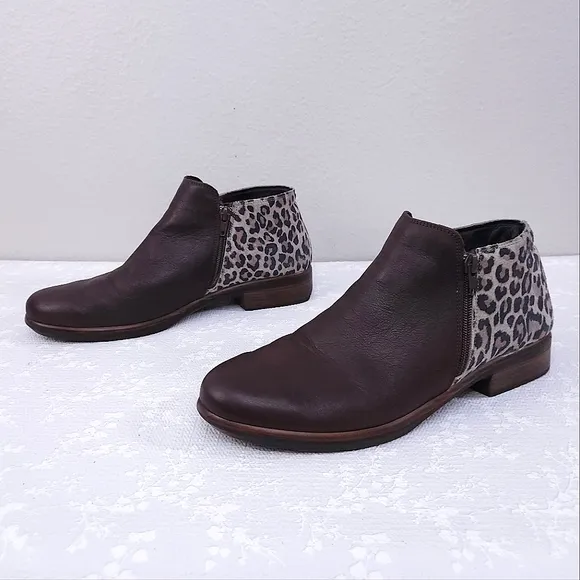 NAOT Helm Ankle Boots EU 41 Double Zip Cheetah Print Heeled Booties
