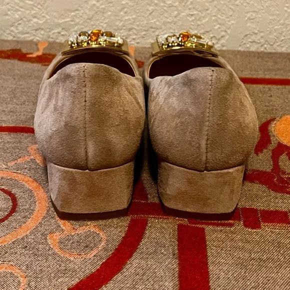 NAPOLEONI Shoes Made in Italy Size 37. Bleige Suede With Buckle And Crystals On.