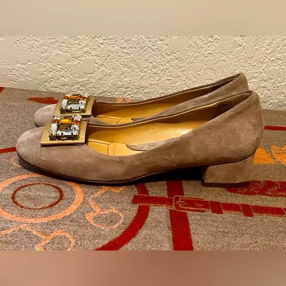 NAPOLEONI Shoes Made in Italy Size 37. Bleige Suede With Buckle And Crystals On.
