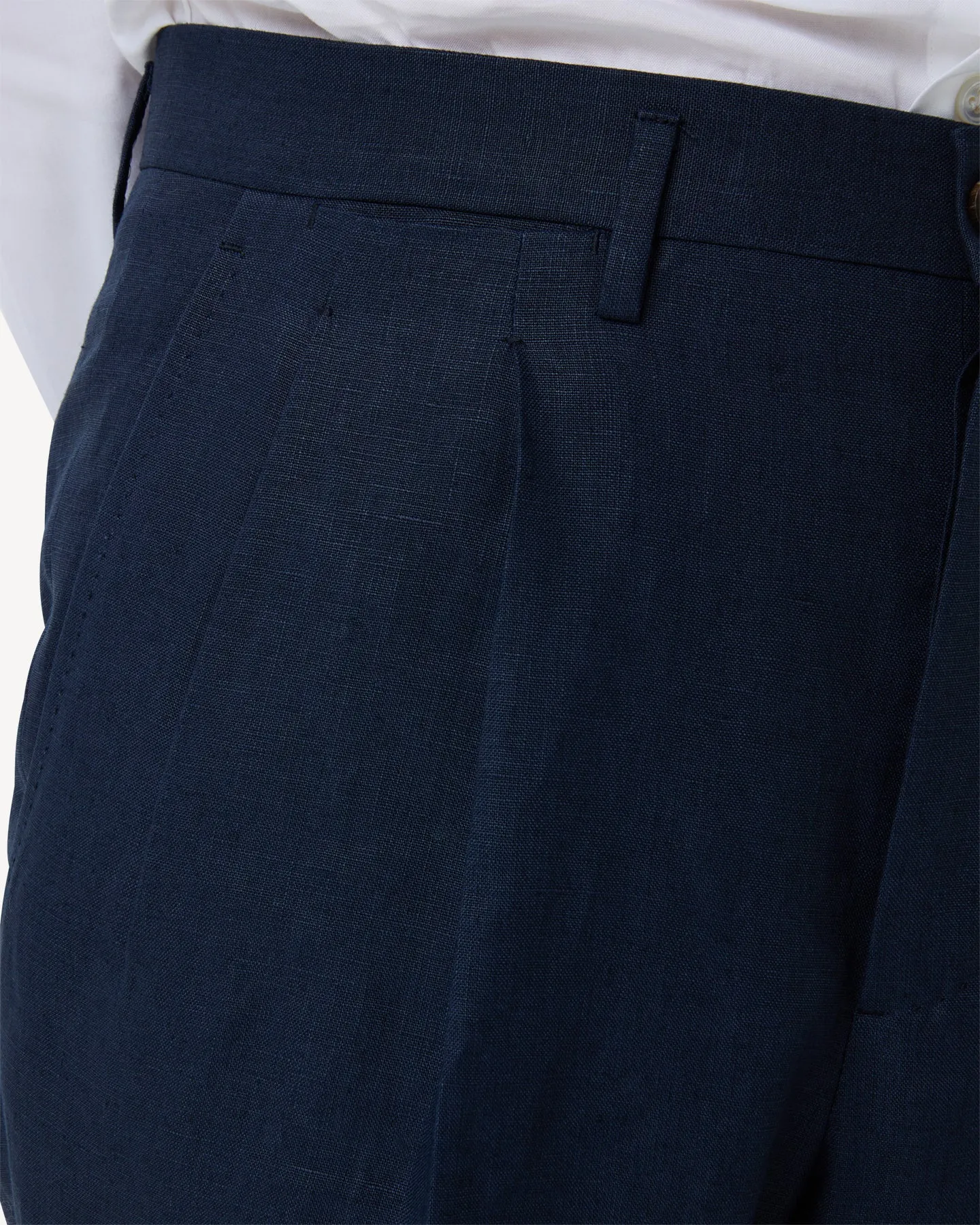 Navy Double Pleat Linen Trousers