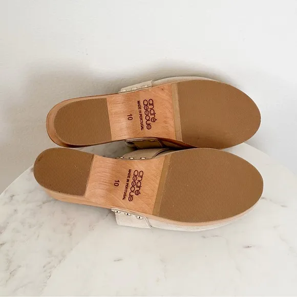 NEW André Assous Soraya Suede Clog Loafer Mule Ivory Size 10