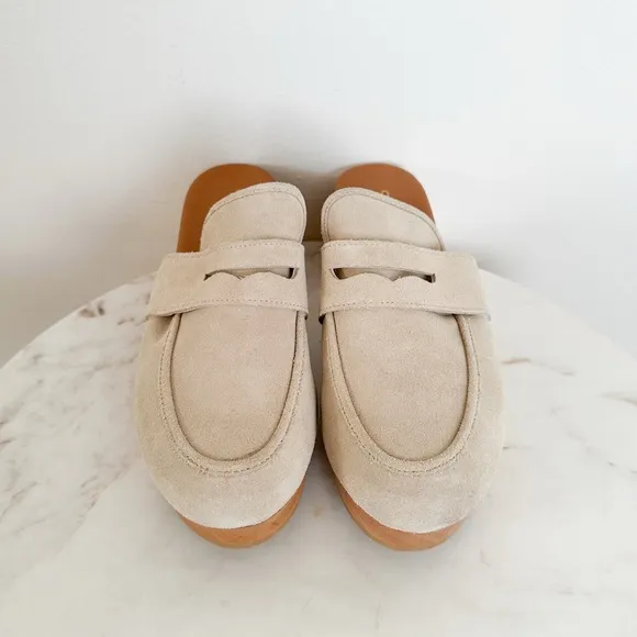 NEW André Assous Soraya Suede Clog Loafer Mule Ivory Size 10