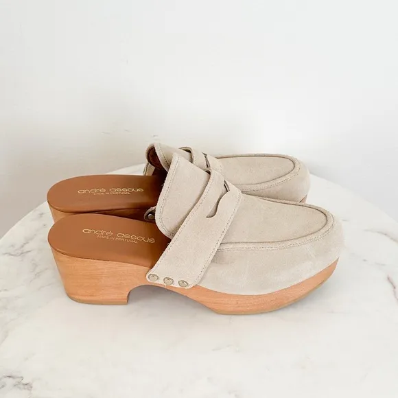 NEW André Assous Soraya Suede Clog Loafer Mule Ivory Size 10