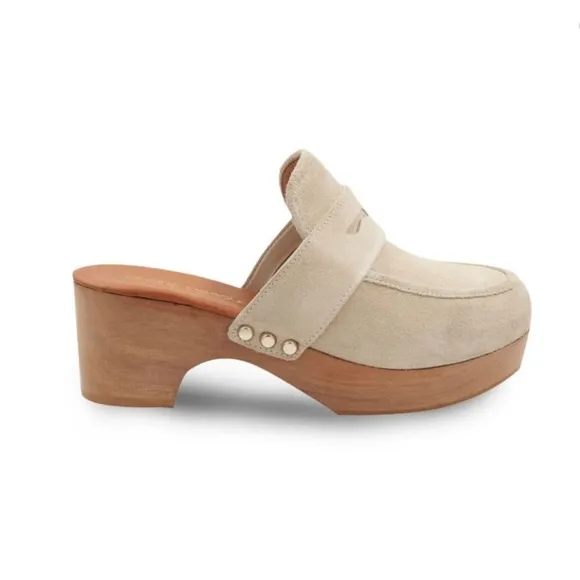 NEW André Assous Soraya Suede Clog Loafer Mule Ivory Size 10