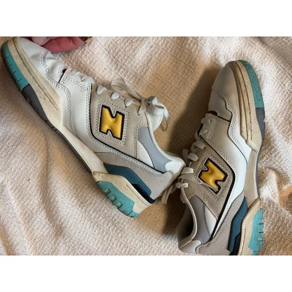 New Balance 550 Sneakers Low Top Retro Style White Yellow Blue Size