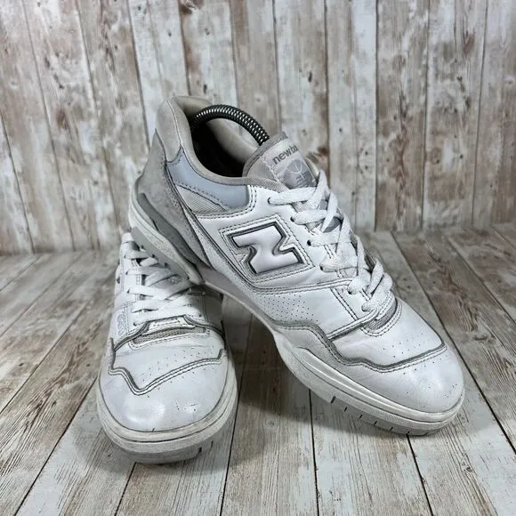 New Balance 550‎ White Gray Leather Athletic Sneakers Basketball Shoes Size 9.5