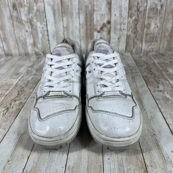 New Balance 550‎ White Gray Leather Athletic Sneakers Basketball Shoes Size 9.5