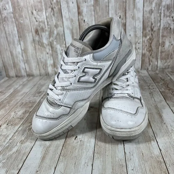 New Balance 550‎ White Gray Leather Athletic Sneakers Basketball Shoes Size 9.5