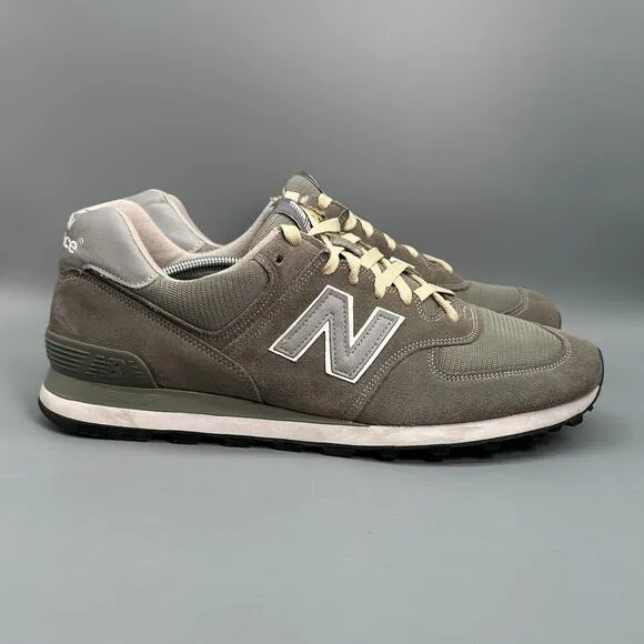 New Balance 574 Men's 14 Grey Suede Athletic Shoes Lace-Up Round Toe Sneakers