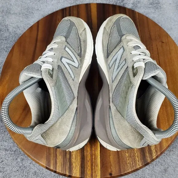 New Balance 990v5 Shoes Youth 4.5 Gray White Suede Leather Athletic Sneakers