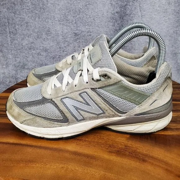 New Balance 990v5 Shoes Youth 4.5 Gray White Suede Leather Athletic Sneakers