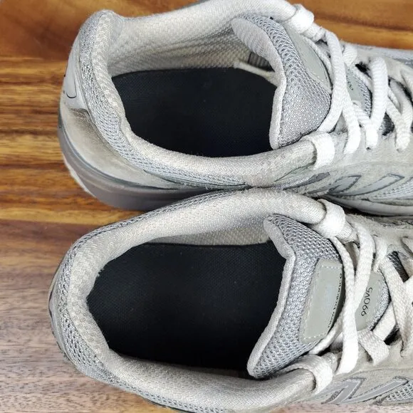 New Balance 990v5 Shoes Youth 4.5 Gray White Suede Leather Athletic Sneakers