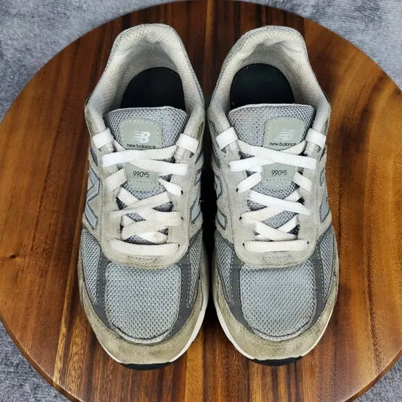 New Balance 990v5 Shoes Youth 4.5 Gray White Suede Leather Athletic Sneakers