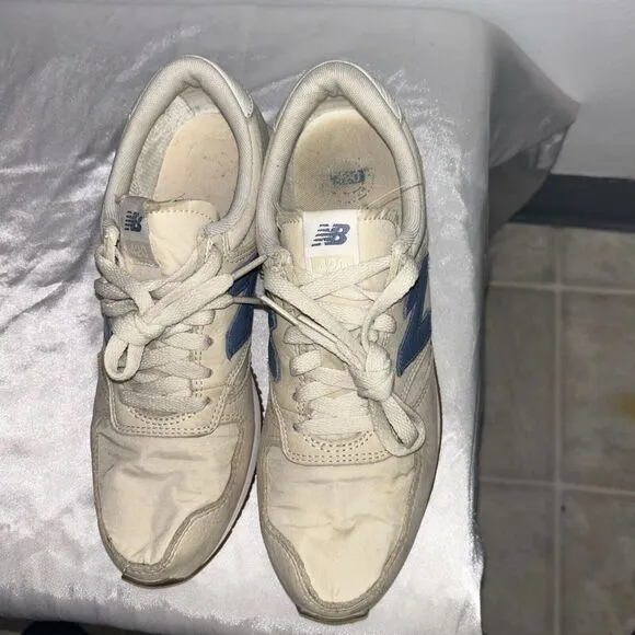 New Balance Retro Cream &amp; Navy Sneakers Classic Lifestyle Athletic Shoes