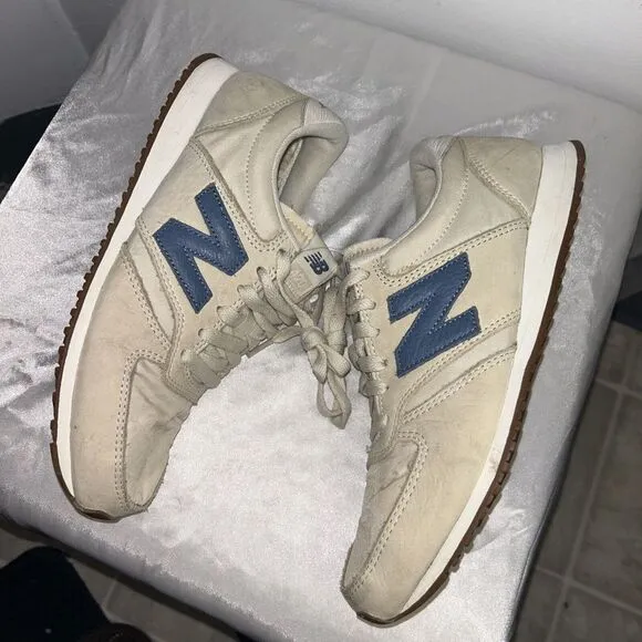 New Balance Retro Cream &amp; Navy Sneakers Classic Lifestyle Athletic Shoes