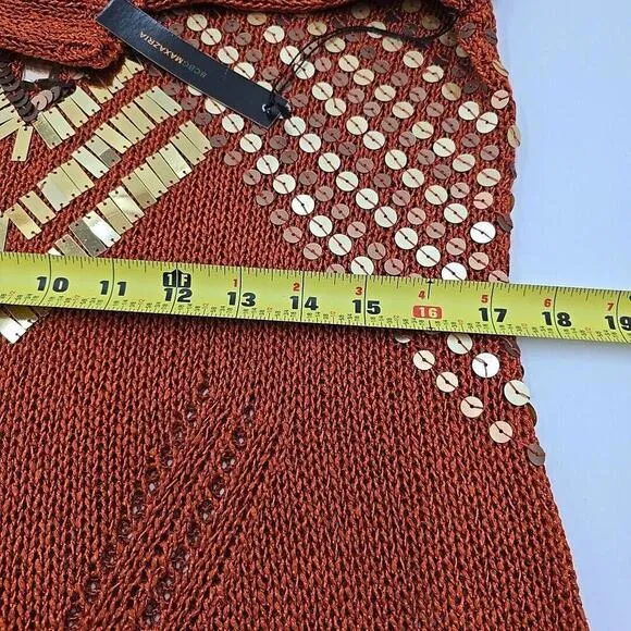 NEW BCBGMaxazria Open Knit Tunic Sweater Size XL Copper Embellished Rust