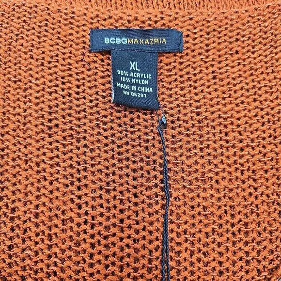 NEW BCBGMaxazria Open Knit Tunic Sweater Size XL Copper Embellished Rust