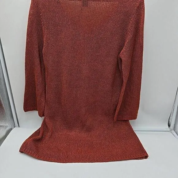 NEW BCBGMaxazria Open Knit Tunic Sweater Size XL Copper Embellished Rust