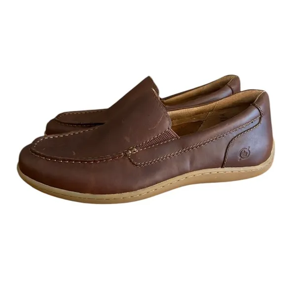 New Born Men’s Whiskey Brown Leather Slip-On Loafers Size 13 Comfort Moc Toe