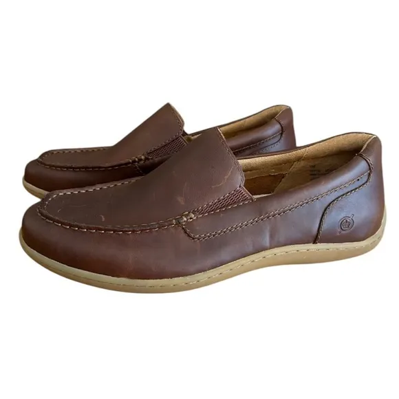 New Born Men’s Whiskey Brown Leather Slip-On Loafers Size 13 Comfort Moc Toe