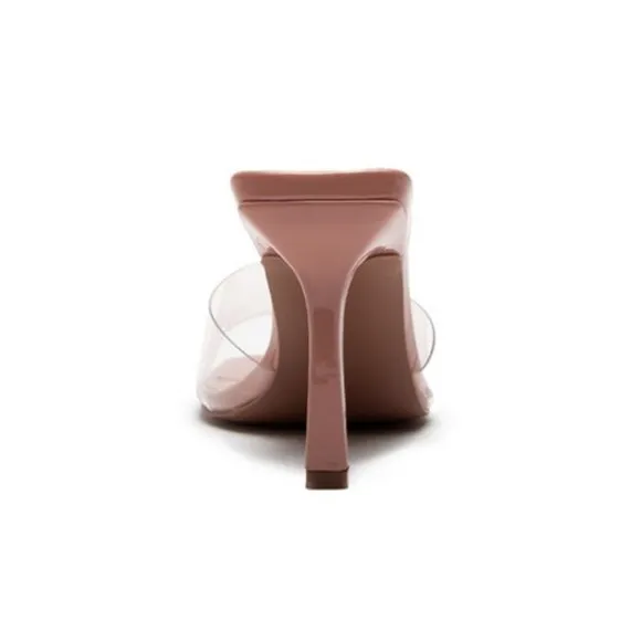 NEW Clear Blush Transparent Band Square Open Toe Slip On Heeled Mules Sandals