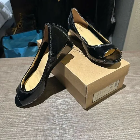 New Cole Haan Elegant Black Peep-Toe Flats