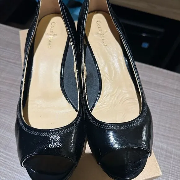 New Cole Haan Elegant Black Peep-Toe Flats