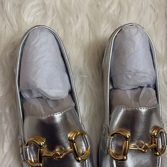 NEW In Box Jeffrey Campbell Silver And Gold Addie Bit Loafers Size 5