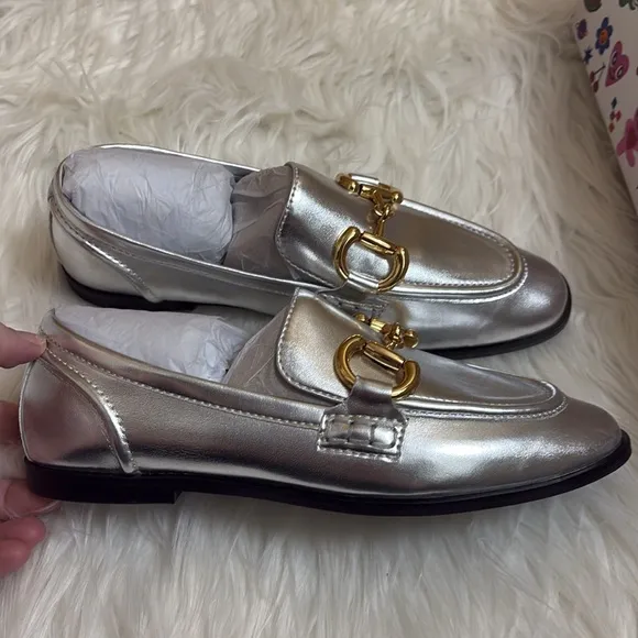 NEW In Box Jeffrey Campbell Silver And Gold Addie Bit Loafers Size 5