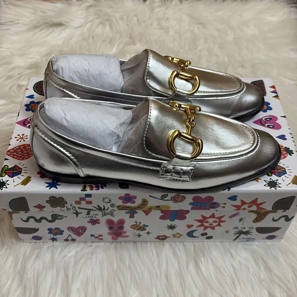 NEW In Box Jeffrey Campbell Silver And Gold Addie Bit Loafers Size 5