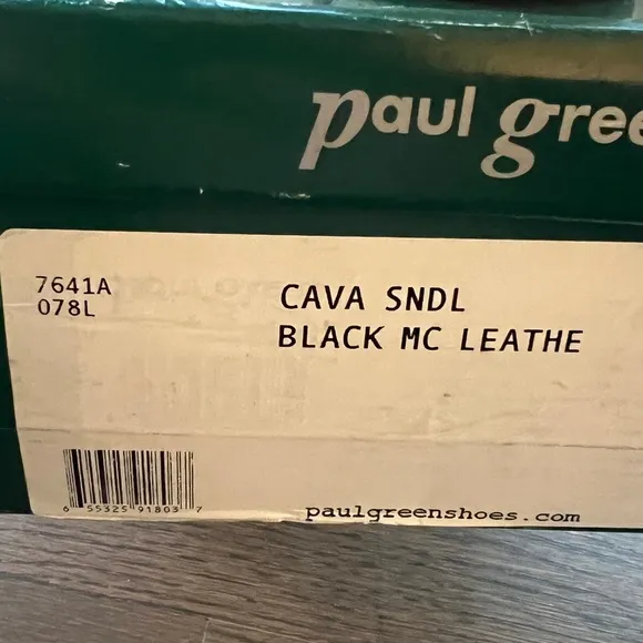 New in box - Paul Green black leather Cava Sandal, Sz 6