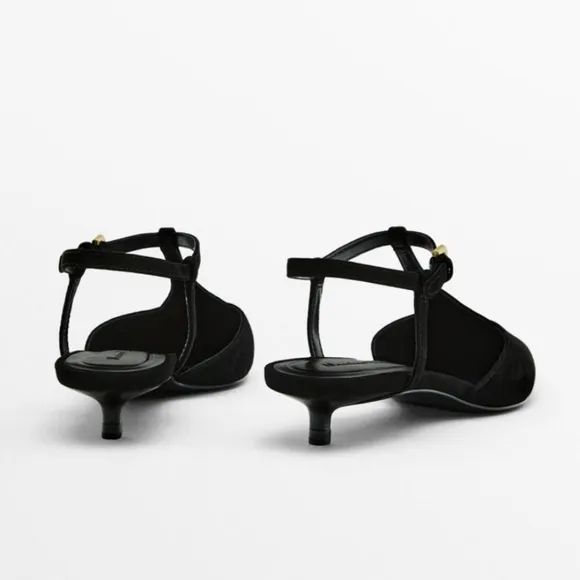 NEW Massimo Dutti Black SuedeSlingback High-Heel Shoes