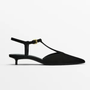 NEW Massimo Dutti Black SuedeSlingback High-Heel Shoes