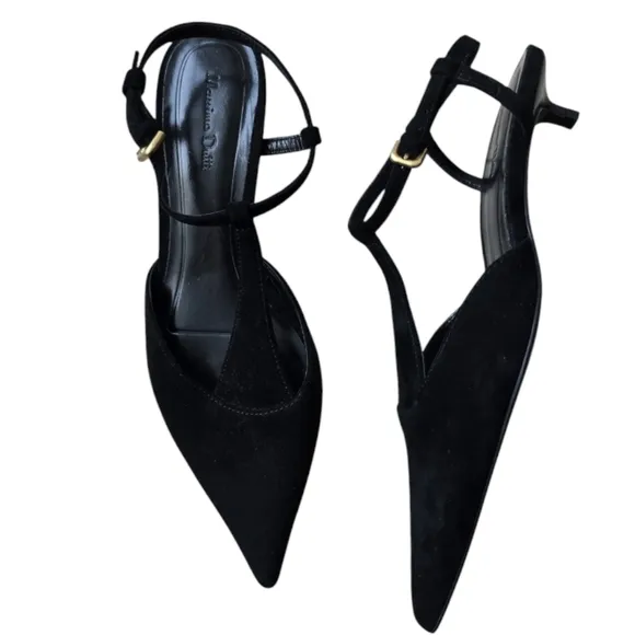 NEW Massimo Dutti Black SuedeSlingback High-Heel Shoes