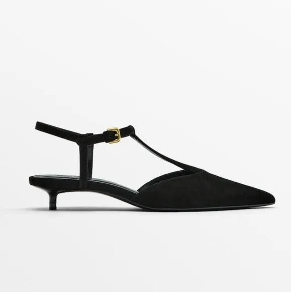 NEW Massimo Dutti Black SuedeSlingback High-Heel Shoes