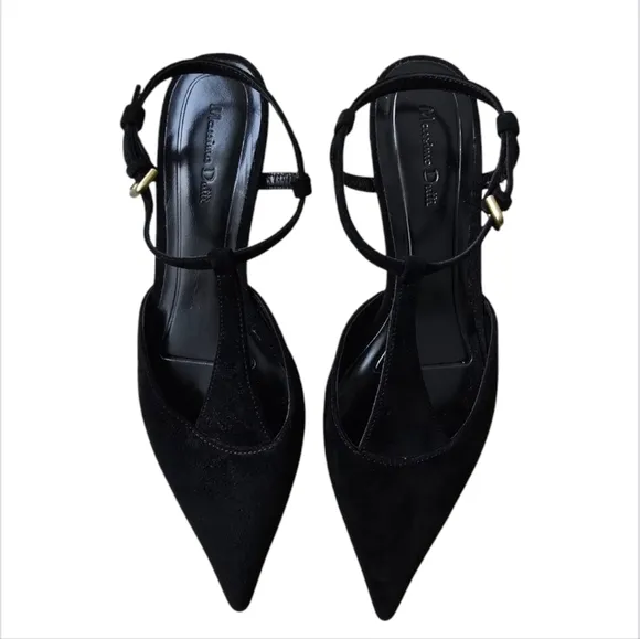 NEW Massimo Dutti Black SuedeSlingback High-Heel Shoes