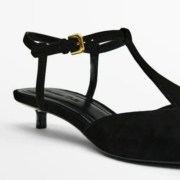 NEW Massimo Dutti Black SuedeSlingback High-Heel Shoes
