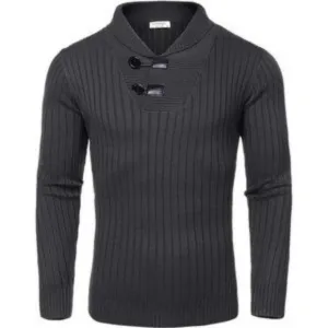 New Men's Shawl Collar Sweaters Casual Grey Sweater