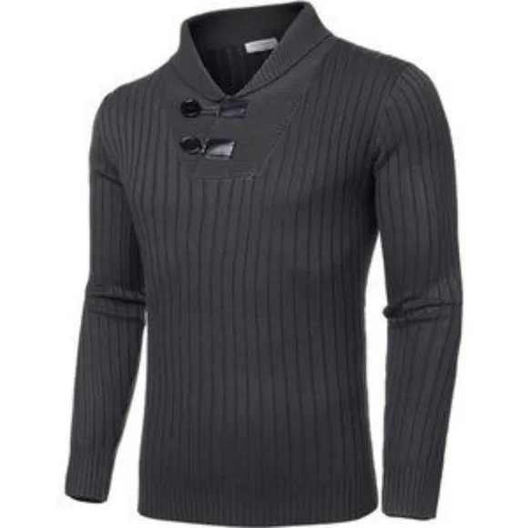 New Men's Shawl Collar Sweaters Casual Grey Sweater