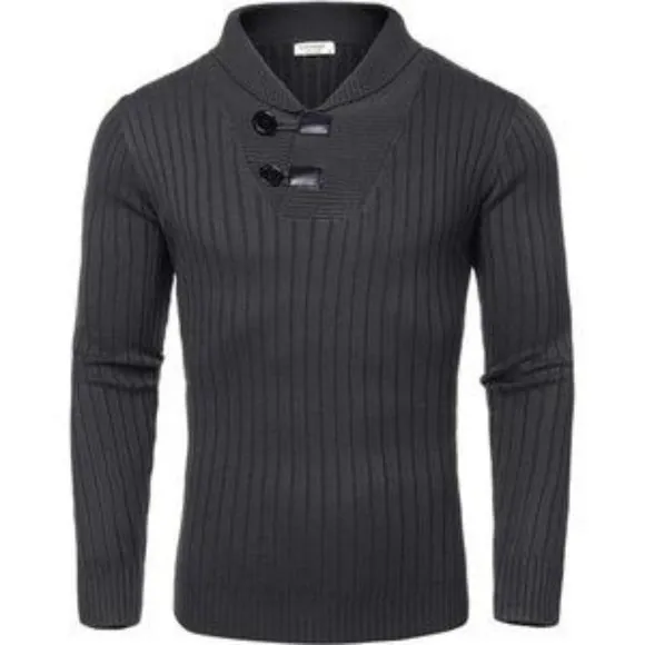 New Men's Shawl Collar Sweaters Casual Grey Sweater