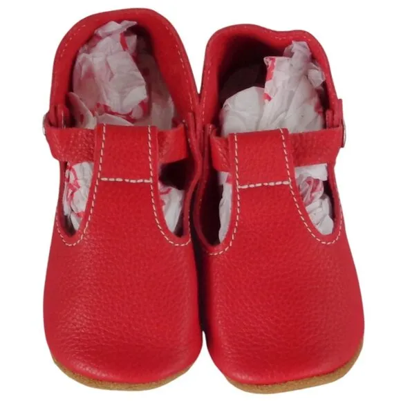 New Mon Petit Red Leather Mary Jane T-Strap Toddler 7 Shoes Soft Sole Handmade