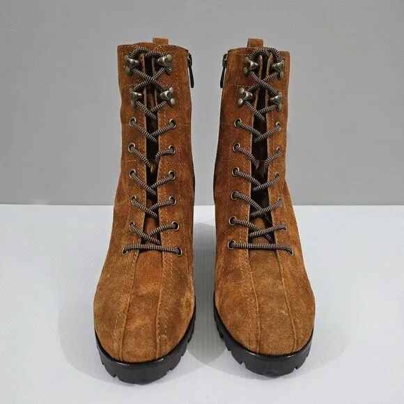 NEW Paige Christie Heeled Ankle Boot Lace Up Brown Suede Size 8.5
