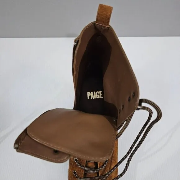 NEW Paige Christie Heeled Ankle Boot Lace Up Brown Suede Size 8.5