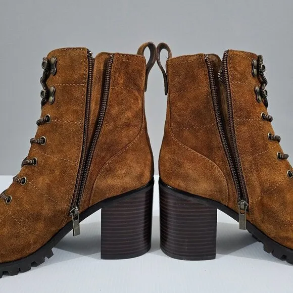 NEW Paige Christie Heeled Ankle Boot Lace Up Brown Suede Size 8.5