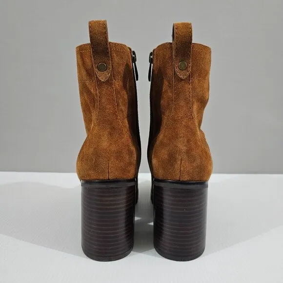 NEW Paige Christie Heeled Ankle Boot Lace Up Brown Suede Size 8.5