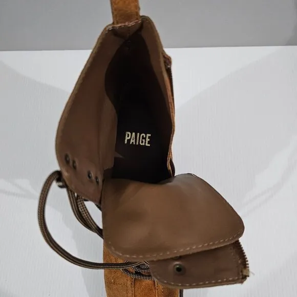 NEW Paige Christie Heeled Ankle Boot Lace Up Brown Suede Size 8.5