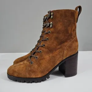 NEW Paige Christie Heeled Ankle Boot Lace Up Brown Suede Size 8.5