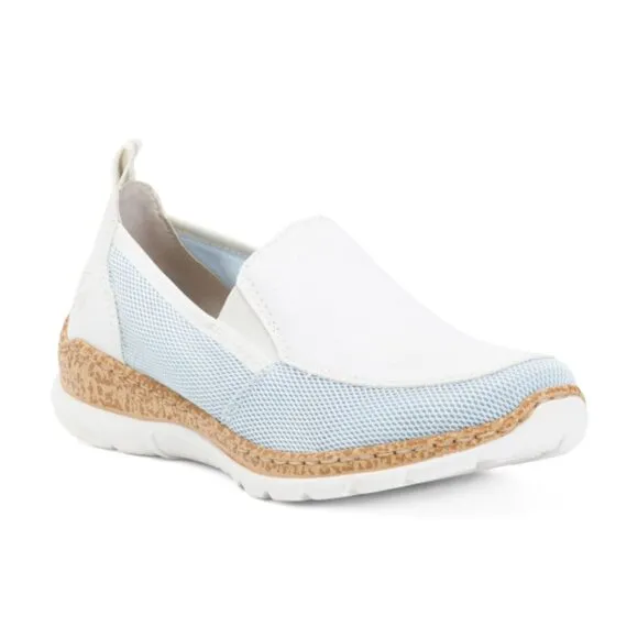 NEW RIEKER women Nikita Slip On Comfort Shoes Blue/White 253